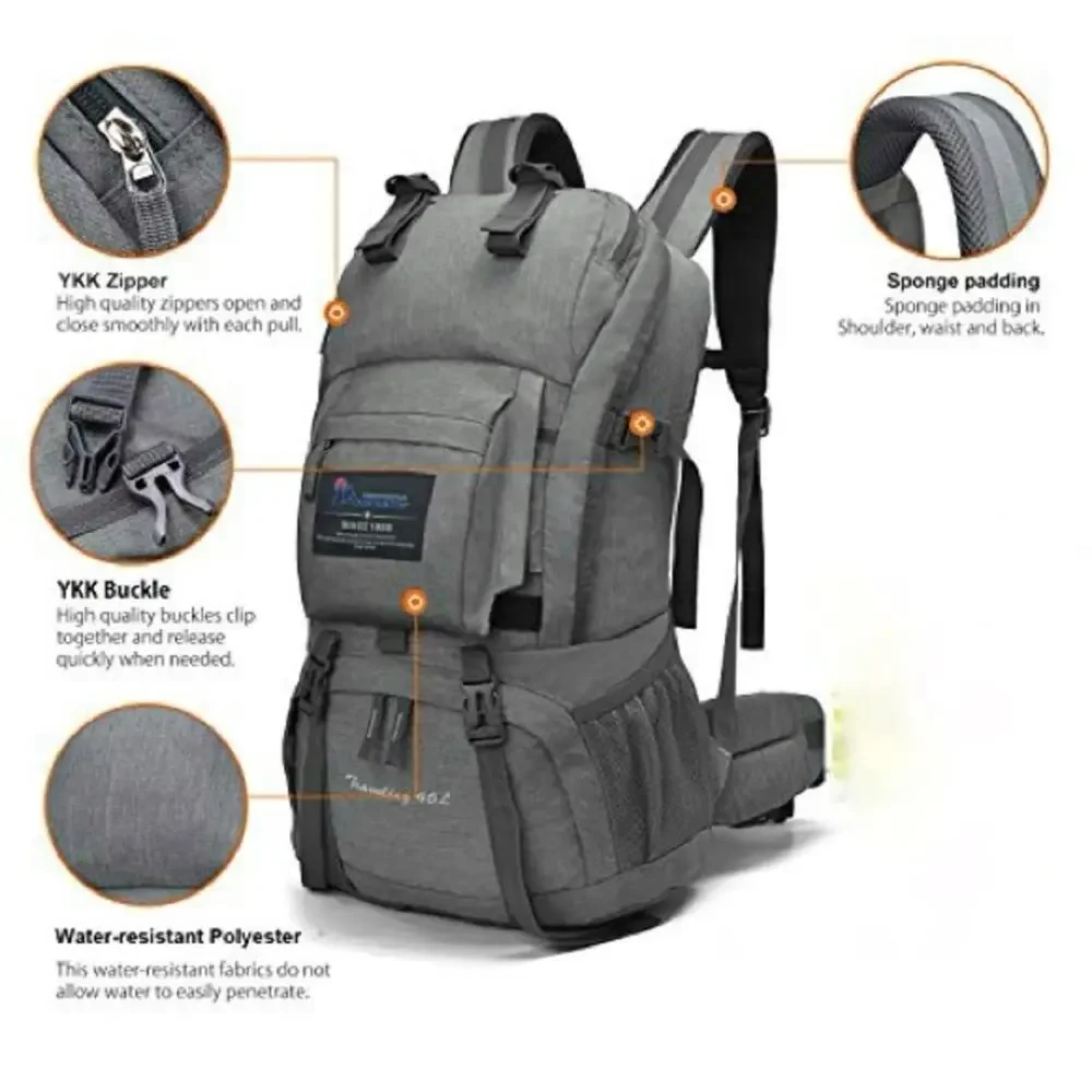 MOUNTAINTOP Silver Grey Hiking Camping Travel Outdoors Backpack Bag Pack Pockets